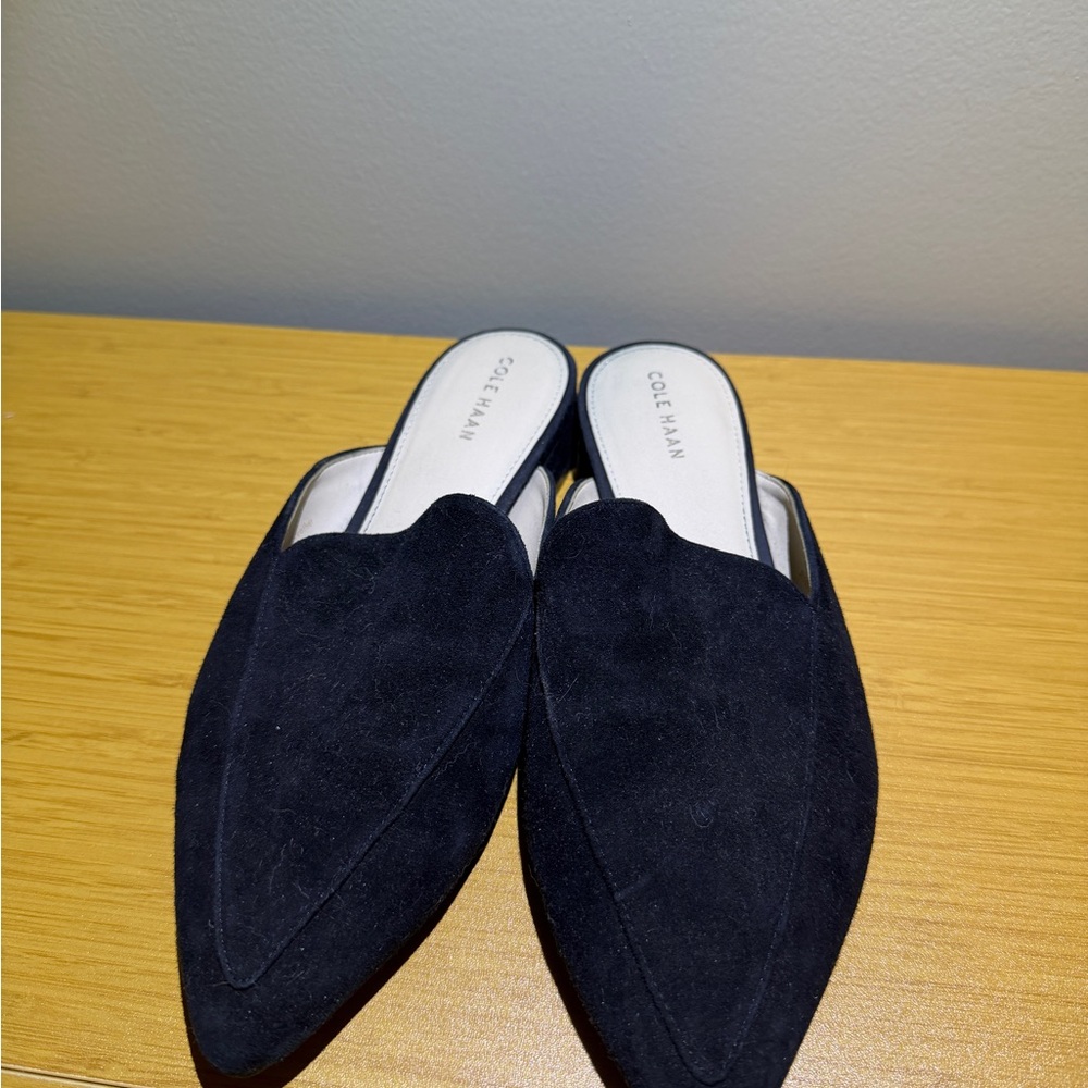 Cole Haan Black Suede Pointed-Toe Slip-On Loafers
